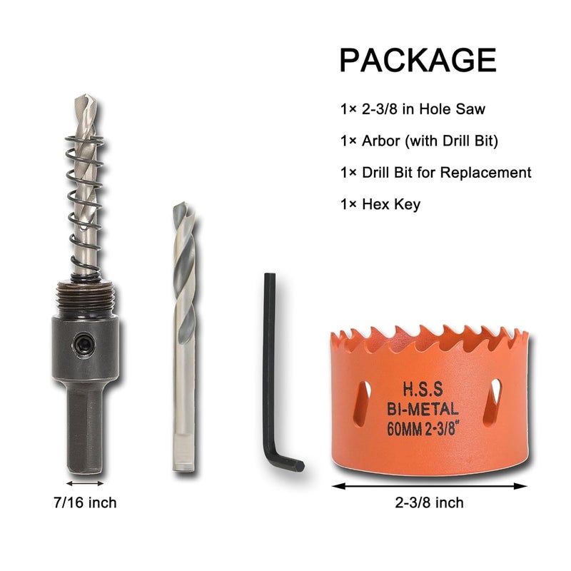 VIKITON 2-3/8 Inch Hole Saw with Arbor for Wood Metal Plastic, 2.375 in Bimetal Hole Cutter, Fast Chip Removal, Smooth Flat Drilling Edge - Image 2